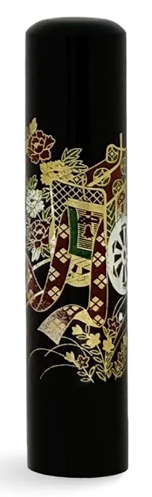 蒔絵黒水牛印鑑 御所車 認印