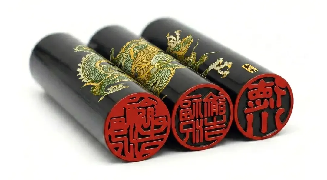 蒔絵黒水牛印鑑 飛竜