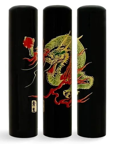 蒔絵黒水牛印鑑 赤龍
