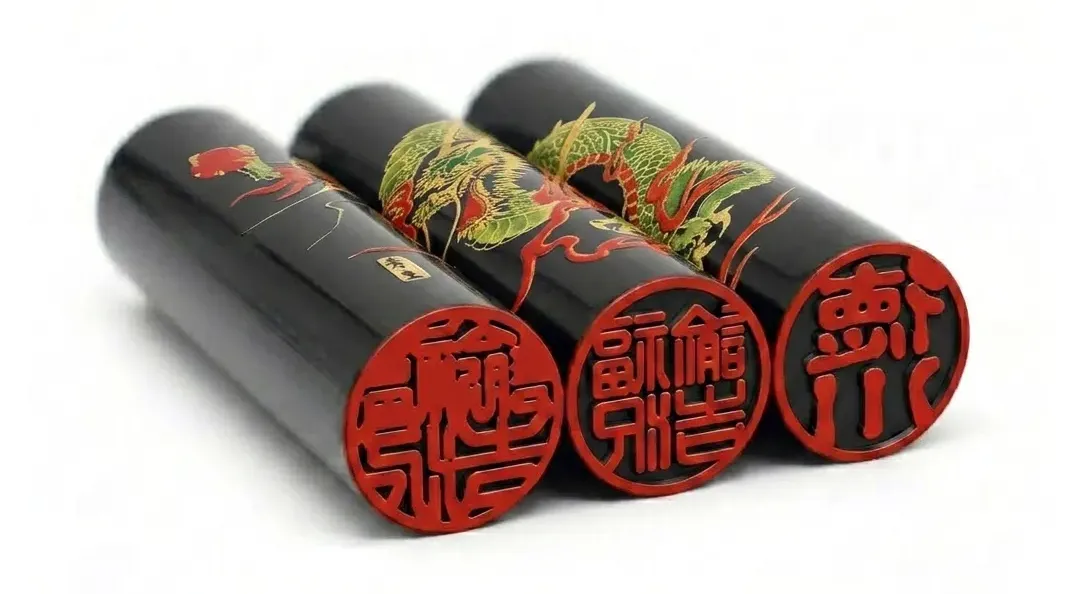 蒔絵黒水牛印鑑 赤龍