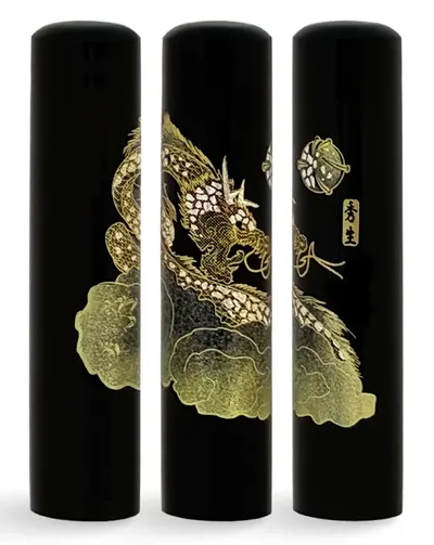 蒔絵黒水牛印鑑 雲龍
