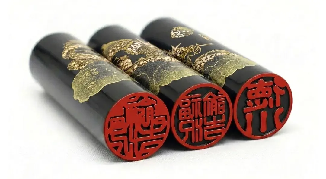 蒔絵黒水牛印鑑 雲龍