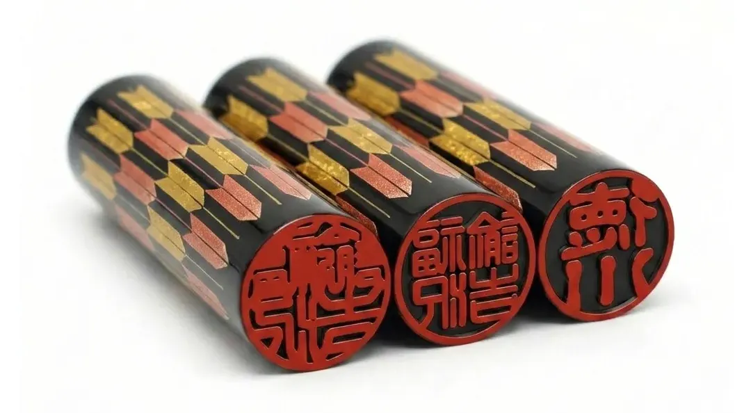 蒔絵黒水牛印鑑 矢弓八幡 赤