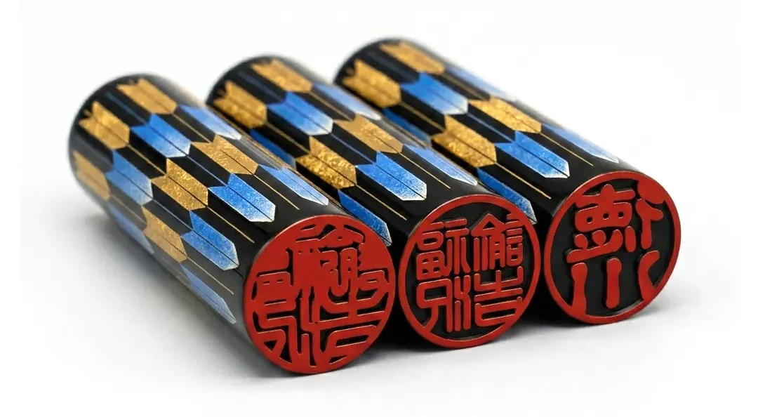 蒔絵黒水牛印鑑 矢弓八幡 青