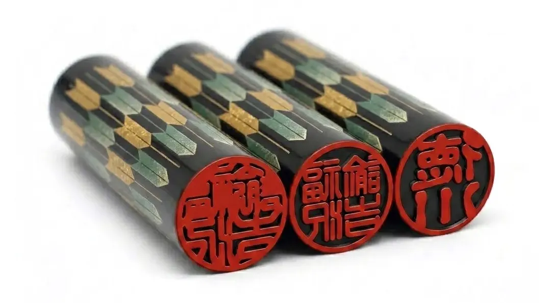 蒔絵黒水牛印鑑 矢弓八幡 緑