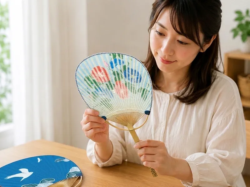 竹うちわは、天然竹ならではの風合いと和の雰囲気を楽しめる